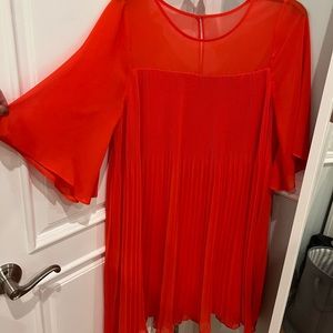 👗: Anthropologie Maeve Edie Swing Red Pleated Dress with Sleeves
